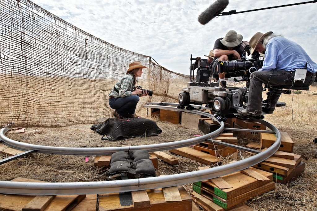 Director Stephanie Martin and cinematographer Robert Richardson on the set of 'Wild Horses.'